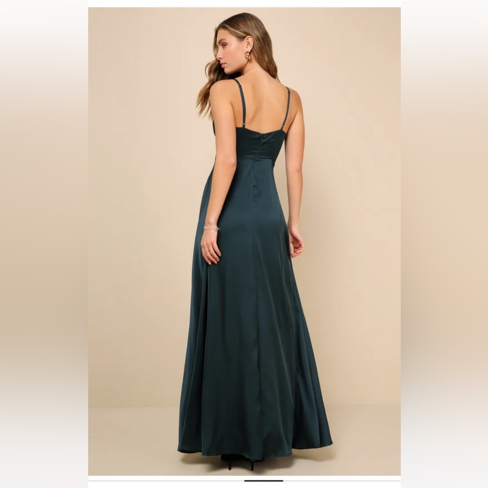 Lulus Ode To Love Emerald Green Satin Maxi Dress - Xs